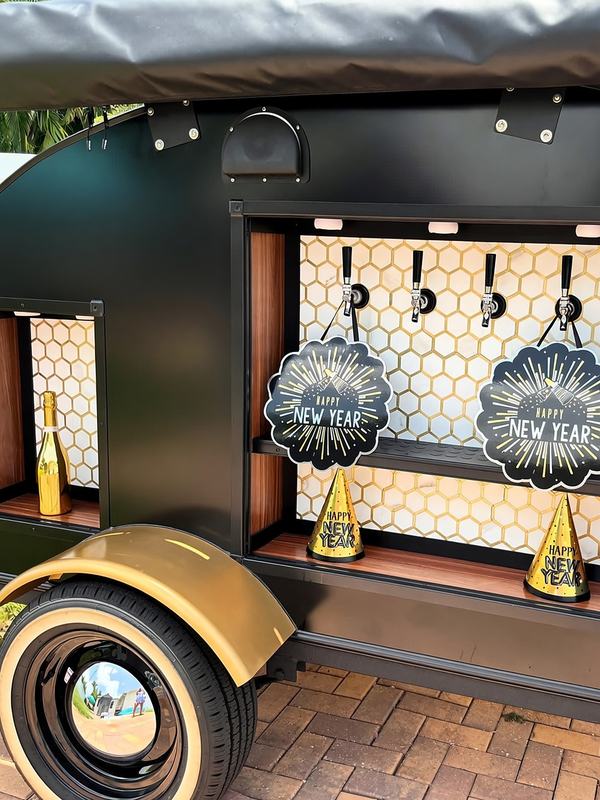 Tap trailer decorated with New Year's decor at the taps