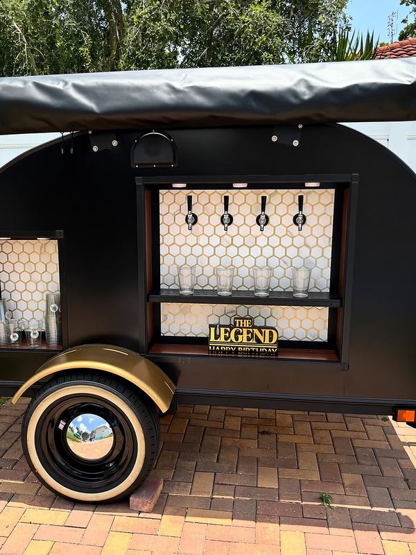 Front view of the four-tap wall, set up and ready for a party